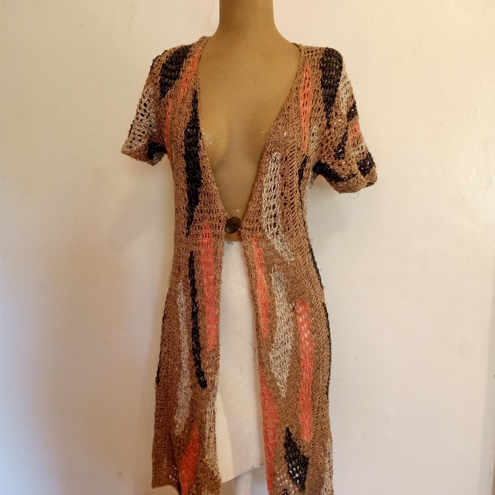 Vintage Boho Retro Chic Black and Brown Knit Cardigan By nie + zoe Los Angeles